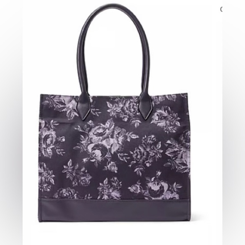 ♥️NWT Victoria's Secret Floral Book Weekender Tote Bag Large Purple Flowers🌺